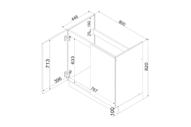 Dimensions Meuble Cuisine Sous-Évier Blanc Brillant 80 cm avec 2 portes | Cuisivance