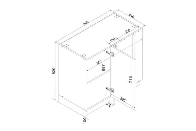 Dimensions Images du Meuble Bas d'Angle Blanc Brillant 90 cm Bellisa avec Plateau Tournant | Cuisivance