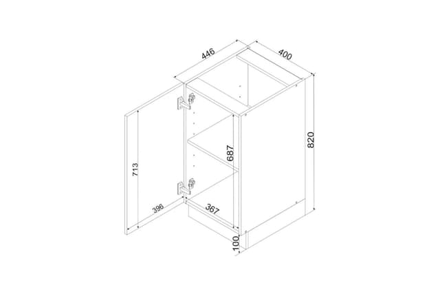 Croquis Meuble Bas 40cm Cuisine Blanc Brillant | Cuisivance