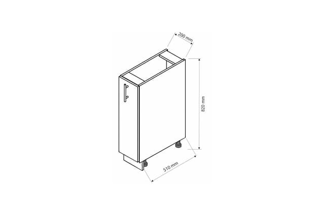 Croquis Meuble Bas Cuisine Blanc Brillante Porte Coulissante - 20cm | Cuisivance