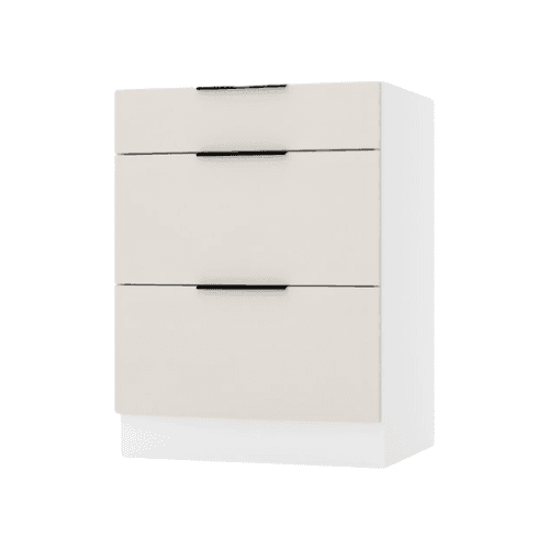 Casserolier Beige Sable avec 3 tiroirs - 60cm