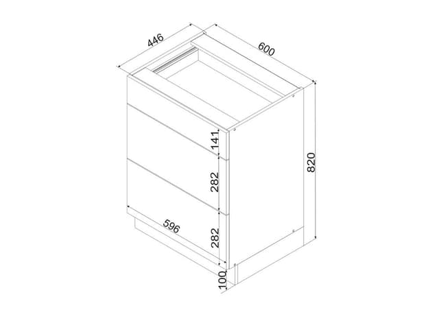 Dimensions Casserolier Beige Sable avec 3 tiroirs - 60cm | Cuisivance