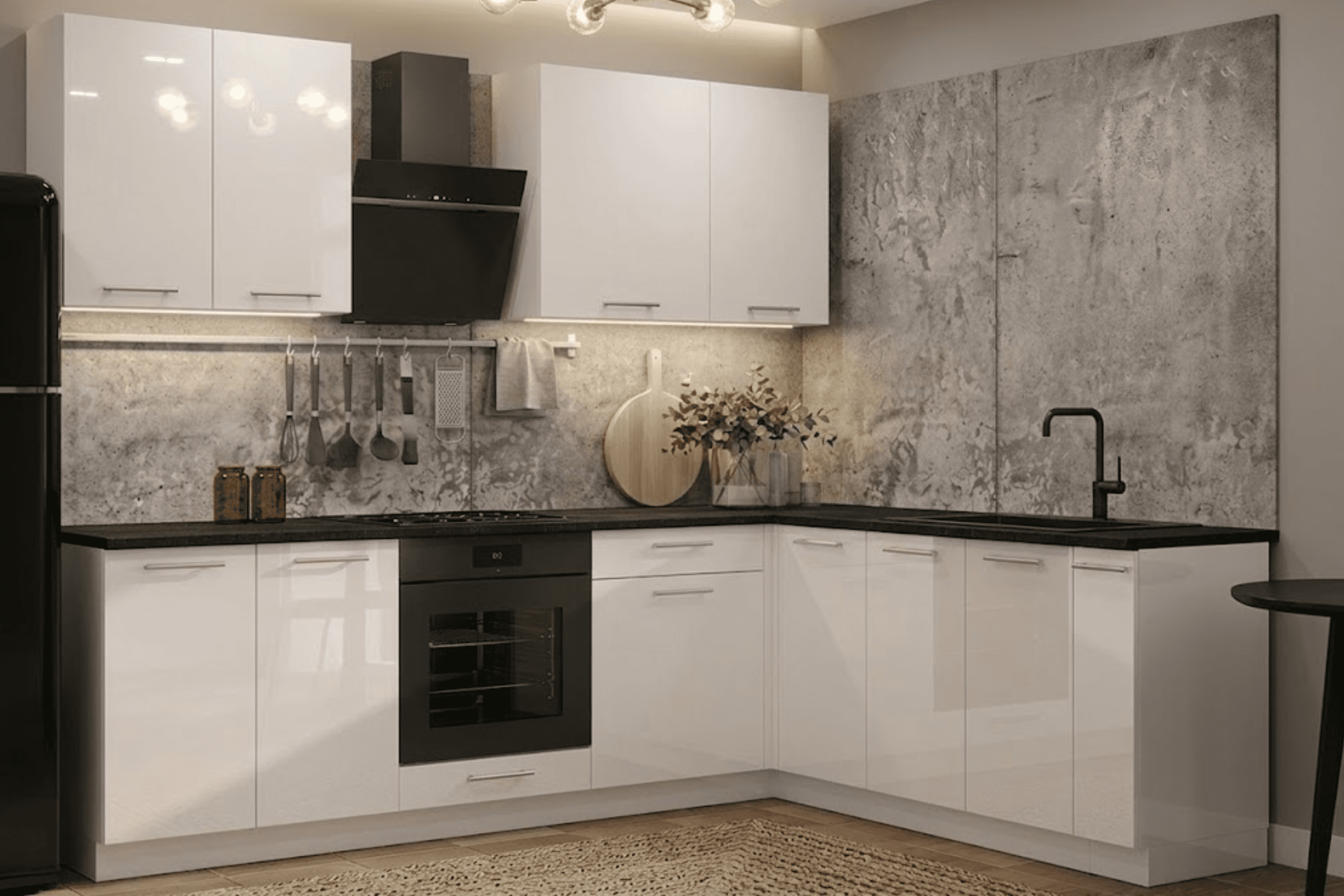 CUISINE BELLISA BLANC BRILLANT EN L - 190x200cm