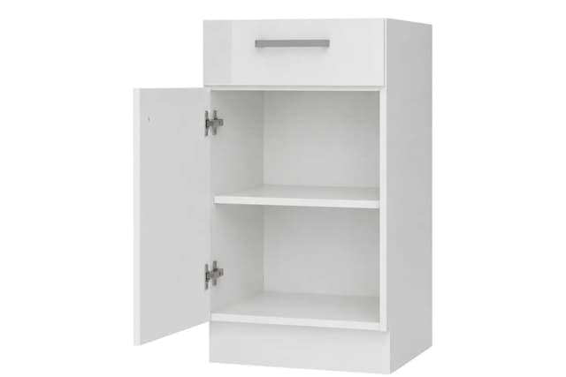 Meuble Bas de Cuisine 40cm Ouverture avec 1 Porte et 1 Tiroir Blanc Brillant Bellisa | Cuisivance