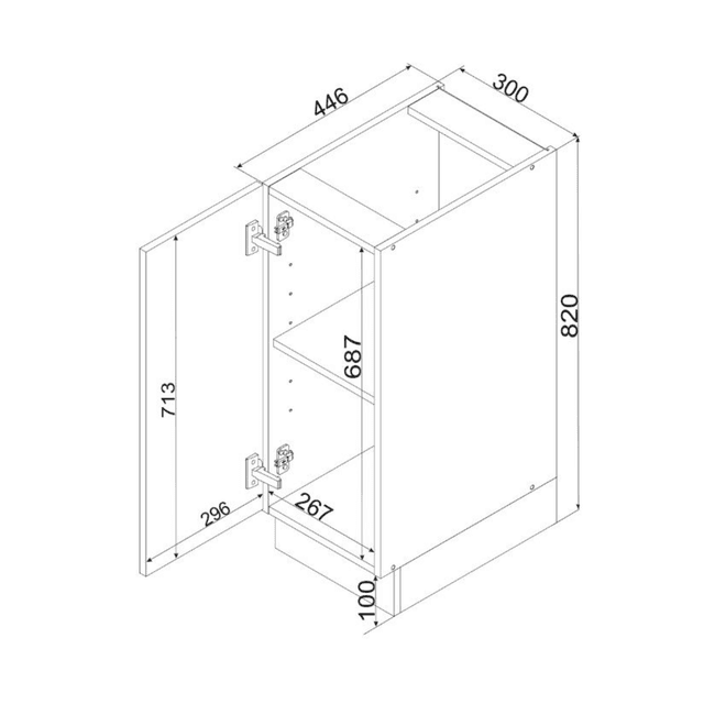 Croquis Meuble Bas Cuisine Blanc Brillante Porte - 30cm | Cuisivance