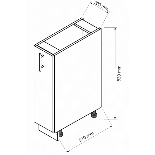 Croquis Meuble Bas Cuisine Blanc Brillante Porte Coulissante - 20cm | Cuisivance