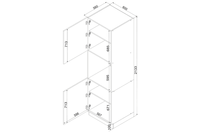 Dimensions Colonne four encastrable 60 cm avec façade Blanc brillant Bellisa | Cuisivance