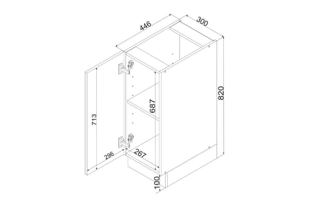 Dimensions Meuble Bas Blanc Brillant Cuisine de 30cm | Cuisivance