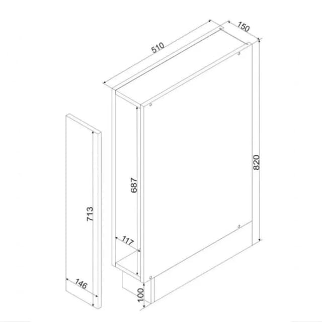 Croquis Meuble Bas Cuisine Blanc Brillante Porte Coulissante - 15cm | Cuisivance