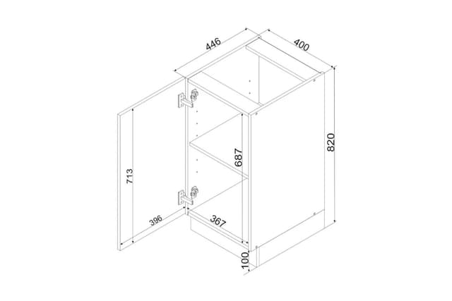 Croquis Meuble Bas 40cm Cuisine Blanc Brillant | Cuisivance